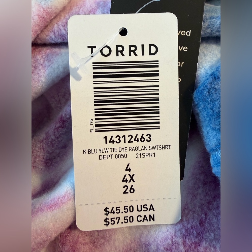 NWT Torrid Blue/Yellow/Purple Tie-Dye Fleece Sweatshirt - Torrid Size 4 (26, 4X) - Picture 12 of 14